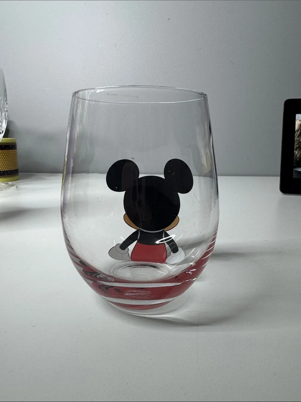 Disney Mickey Mouse JoyJolt Stemless Wine Glass Clear Tumbler 4.5” Character Cup